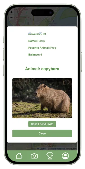 Phone displaying an animal sighting of a capybara.